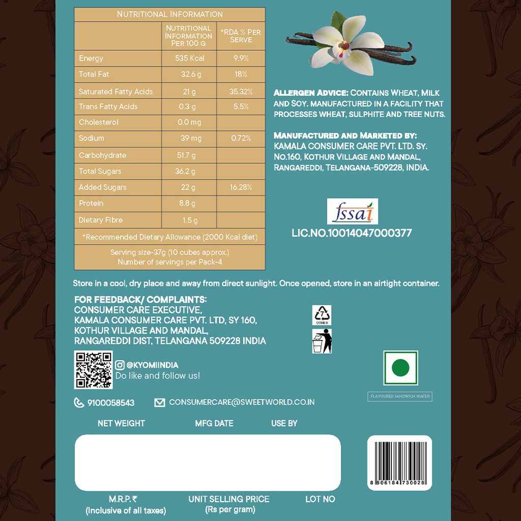 Kyomi Quattro Vanilla Wafer Cubes, 150g | Crispy & Delicious Wafers Perfect for Snacking