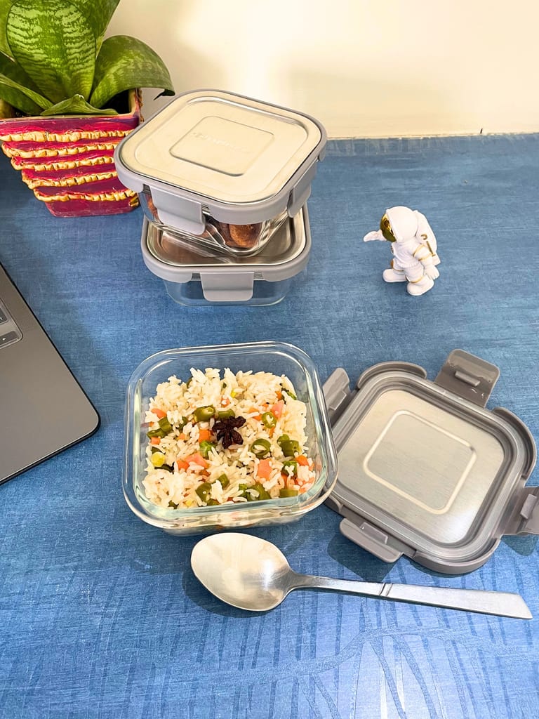 Nuance Borosilicate Glass Container With 304 Grade Stainless Steel Lid 320 ml Set of 3