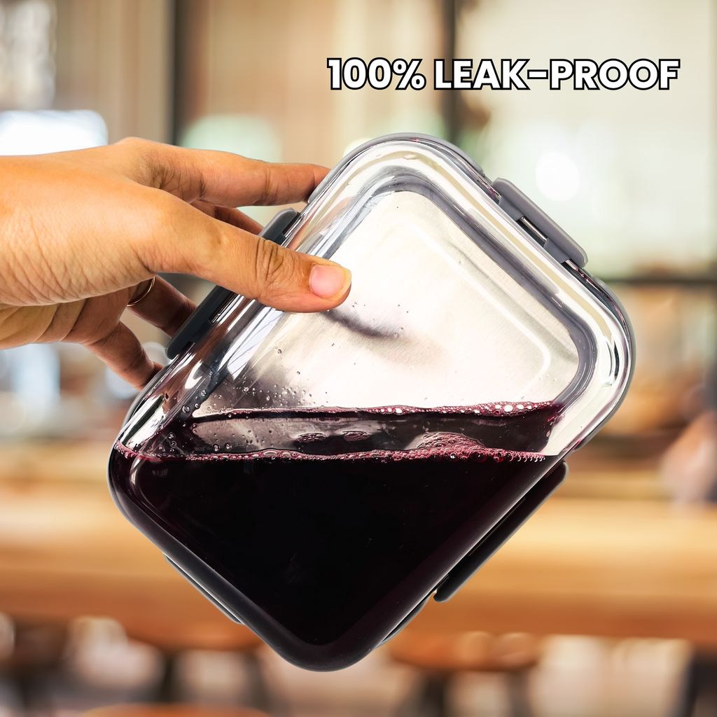 Nuance Glass Container With 304 Grade Stainless Steel Lid 1000 ml Set of 3