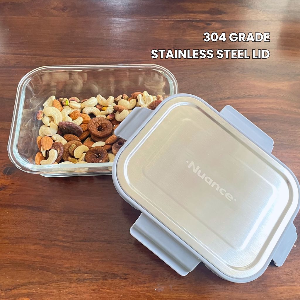 Nuance Glass Container With 304 Grade Stainless Steel Lid 1000 ml Set of 3