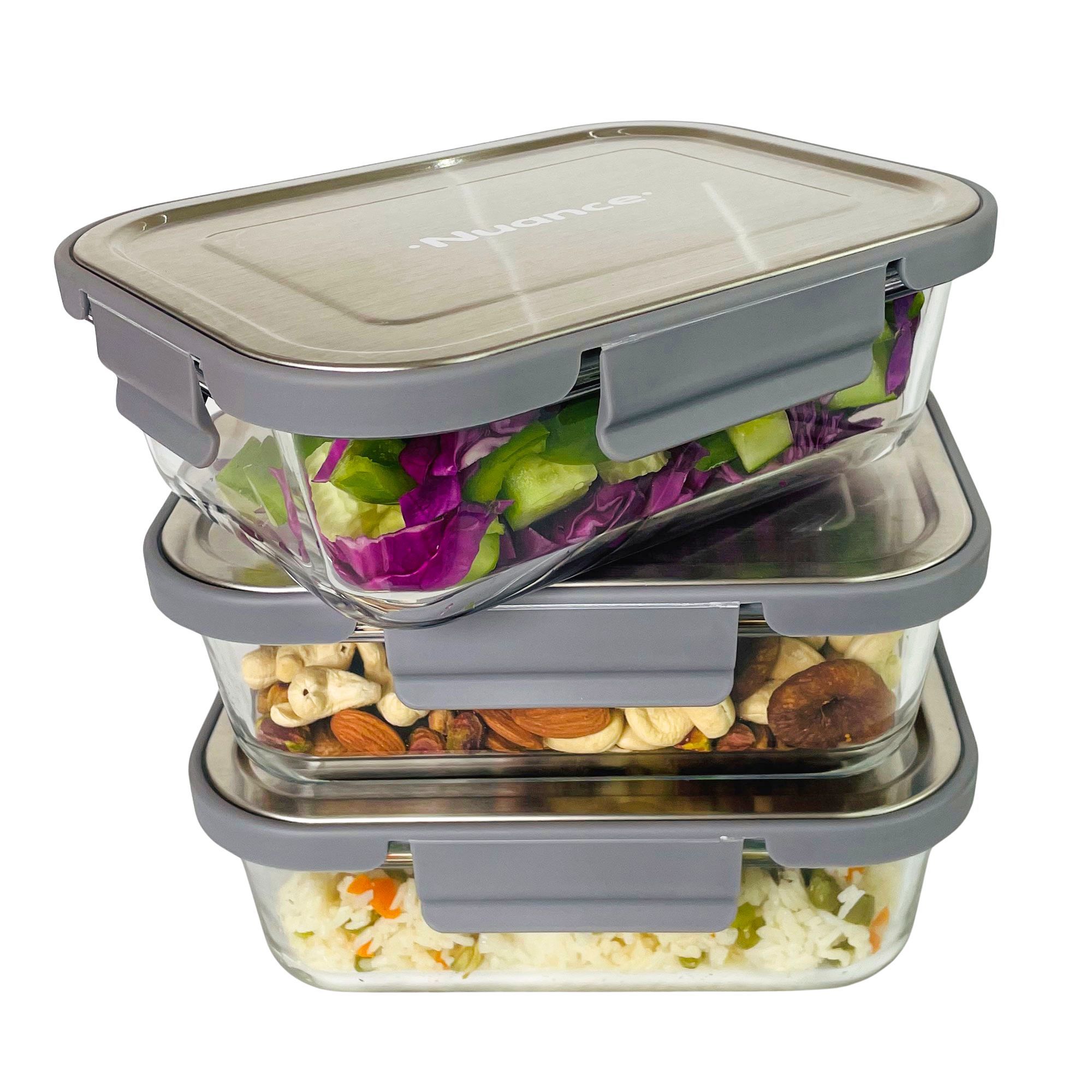 Nuance Glass Container With 304 Grade Stainless Steel Lid 1000 ml Set of 3