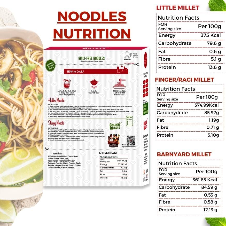 GOLDEN MILLETS Noodles For Kids Combo | Little Millet Noodles | Barnyard Millet Noodles | Ragi Noodles | 0% Maida | Healthy Noodles Millets | Millet Noodles For Diet | (150g x 3)
