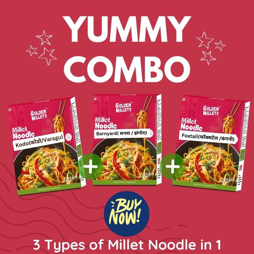 GOLDEN MILLETS Noodles No Preservative | Millet Noodles For Diet |  Millets Noodles For Kids | Barnyard Millet Noodles | Kodo Millet Noodles | Foxtail Millet Noodles | Millets Noodles For Kids | 0% Maida | Healthy Noodles Millets |  (150g x 3)