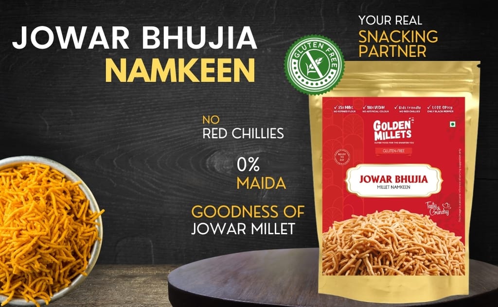 GOLDEN MILLETS Ready to Eat Millet Snacks Gluten Free | No Maida | No Sugar | No Preservative | Millet Jowar Bhujia Namkeen | Roasted Puff | Millets Chiwda Namkeen | (250g x 3)