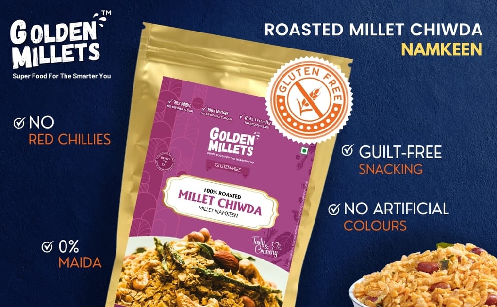 GOLDEN MILLETS Ready to Eat Millet Snacks Gluten Free | No Maida | No Sugar | No Preservative | Millet Jowar Bhujia Namkeen | Roasted Puff | Millets Chiwda Namkeen | (250g x 3)