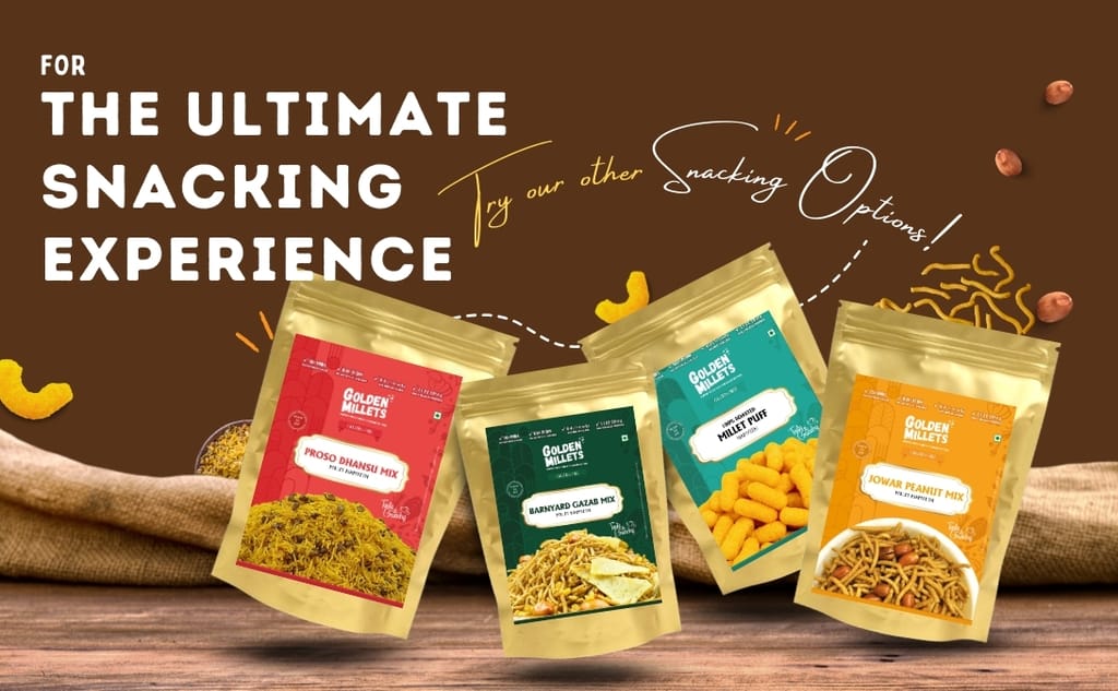 GOLDEN MILLETS Ready to Eat Millet Snacks Gluten Free | No Maida | No Sugar | No Preservative | Millet Jowar Bhujia Namkeen | Roasted Puff | Millets Chiwda Namkeen | (250g x 3)