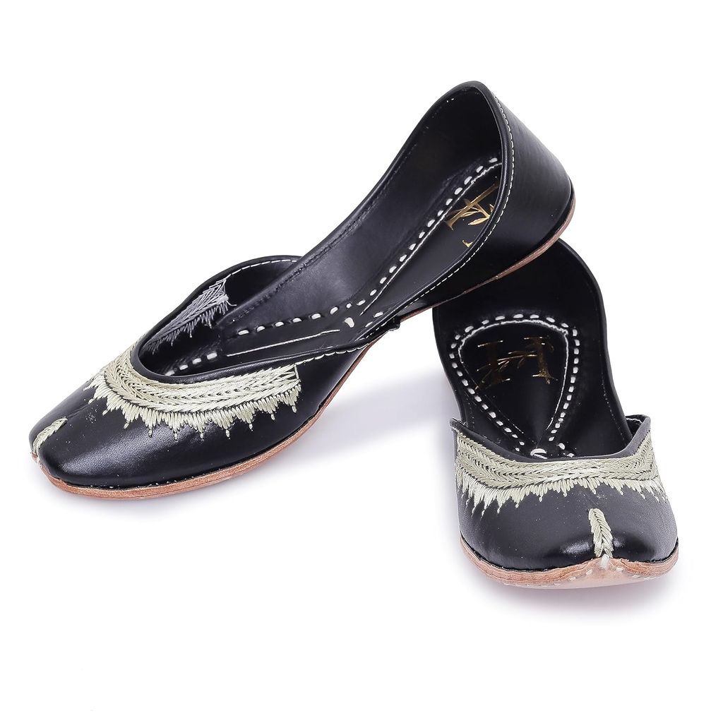 HEER Black Zari Women's Jutti, Mojari Traditional Punjabi Jutti, Ethnic Handmade Leather Punjabi Jutti, Embroidered Rajasthani Jaipuri Wedding Bridal Jutti