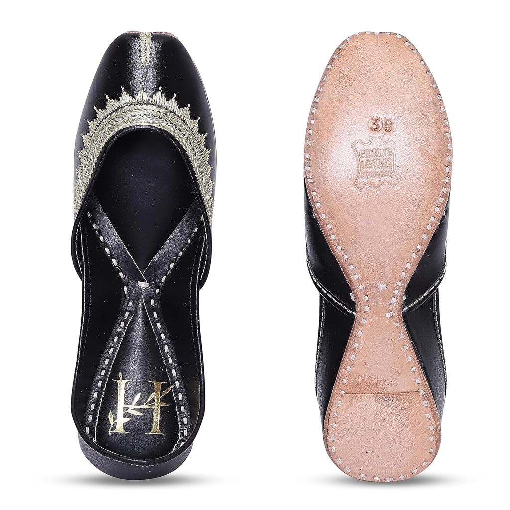 HEER Black Zari Women's Jutti, Mojari Traditional Punjabi Jutti, Ethnic Handmade Leather Punjabi Jutti, Embroidered Rajasthani Jaipuri Wedding Bridal Jutti