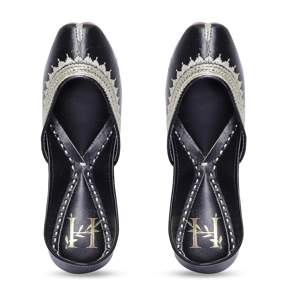 HEER Black Zari Women's Jutti, Mojari Traditional Punjabi Jutti, Ethnic Handmade Leather Punjabi Jutti, Embroidered Rajasthani Jaipuri Wedding Bridal Jutti