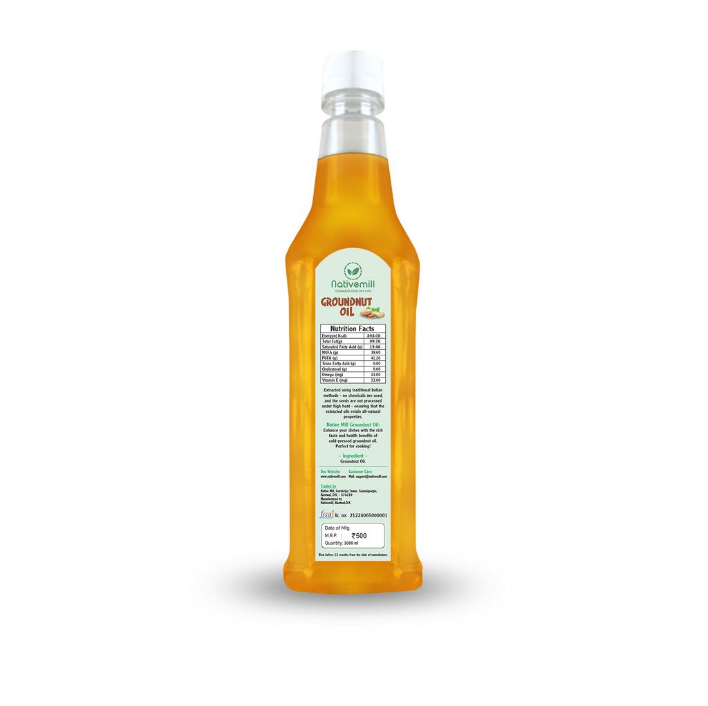 Nativemill Chemical Free Cold Pressed Groundnut (Peanut) Oil 1000ML | 100% Pure & Unrefined | Multipurpose Edible Oil | Contains Natural Anti-Oxidants