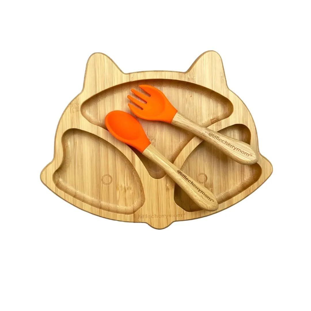 FOX BAMBOO SUCTION PLATE (with fork and spoon)