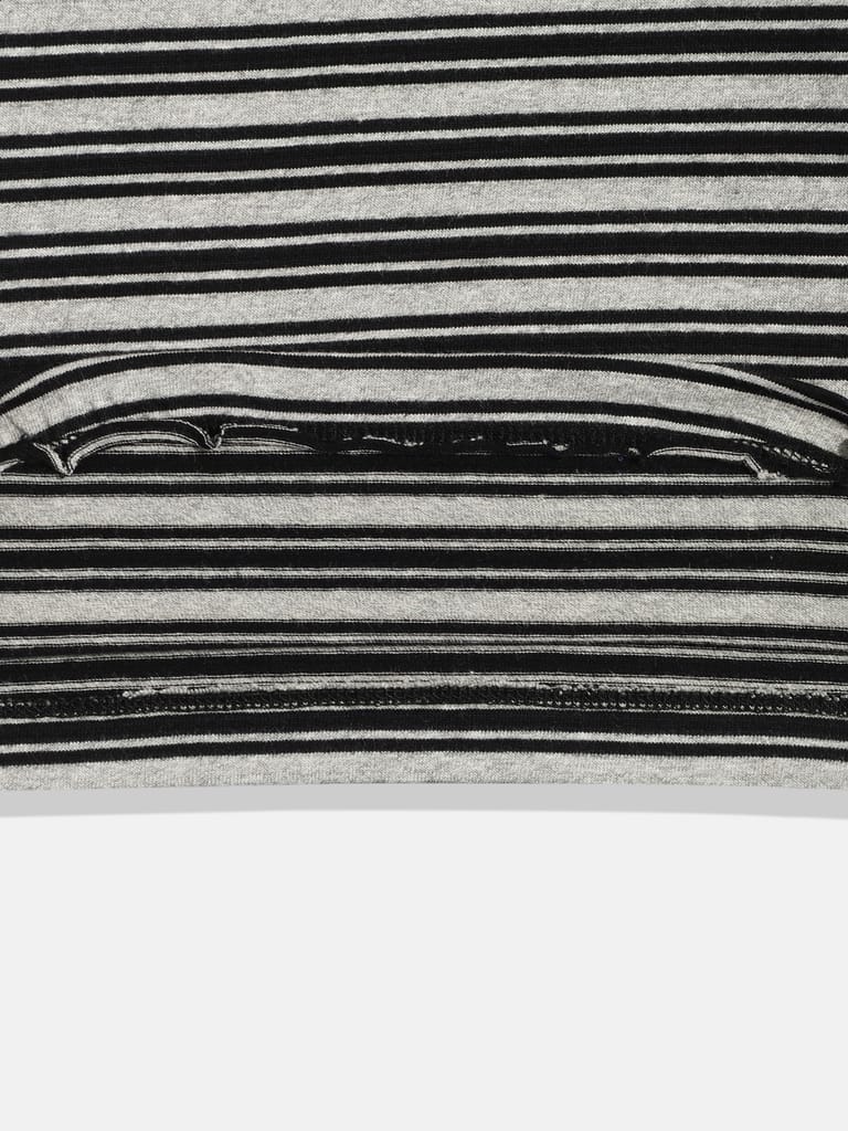 Grey & Black Striped Extended Sleeves Top