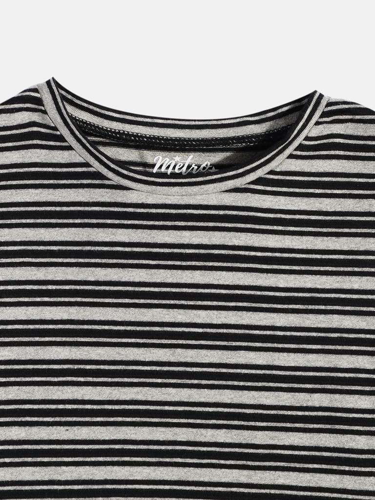 Grey & Black Striped Extended Sleeves Top