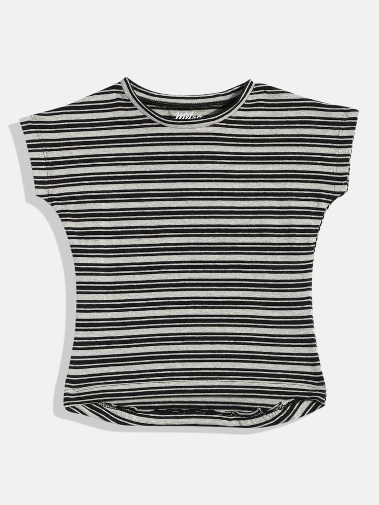 Grey & Black Striped Extended Sleeves Top