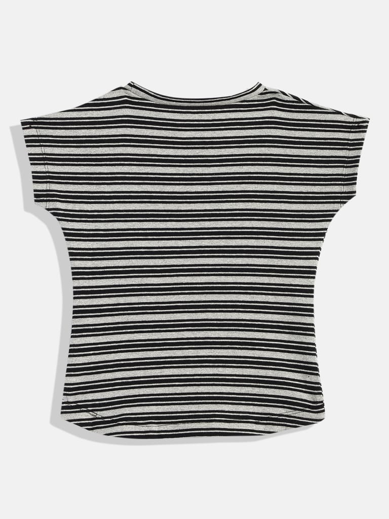 Grey & Black Striped Extended Sleeves Top