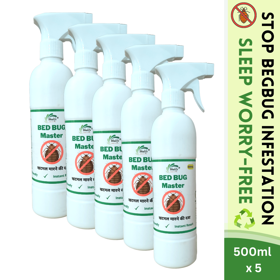 Bhulife Organic Bedbug Killer Spray 500MLX5 | Bedbug Spray| Khatmal Marne Ki Dawa