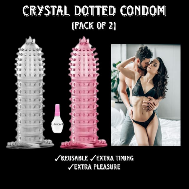Qawvler Crystal Dotted Reusable Condom Silicone Dragon Condom Waterproof &  Extra Dotted (Pack of 2)