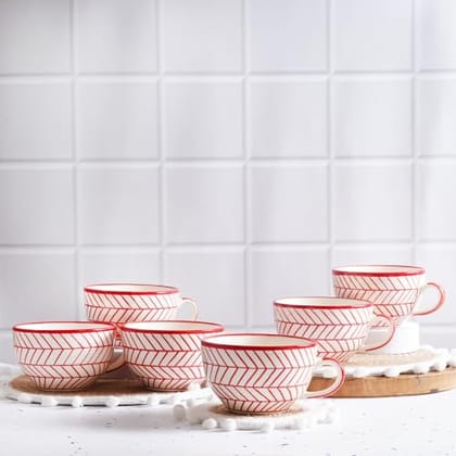 STOREPEDIA Handmade Red Striped Ceramic Coffee Mug Cup Set of 6, 400ml Microwave Dishwasher Safe, Coffee Soup Tea Chai Milk Mugs, Cup for Daily, Office, Gift Multipurpose Use Jumbo Large Size STOREPEDIA Handmade Red Striped Ceramic Coffee Mug Cup Set of 6, 400ml Microwave Dishwasher Safe, Coffee Soup Tea Chai Milk Mugs, Cup for Daily, Office, Gift Multipurpose Use Jumbo Large Size
