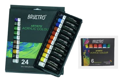 BRUSTRO Artists' Acrylic Colour Complete Range of 24 (Basic) with 6 (Fluorescent) Shades