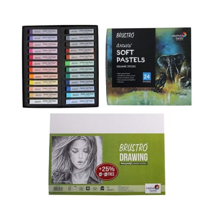 BRUSTRO Artists Soft Pastels Set of 24 with Drawing Paper