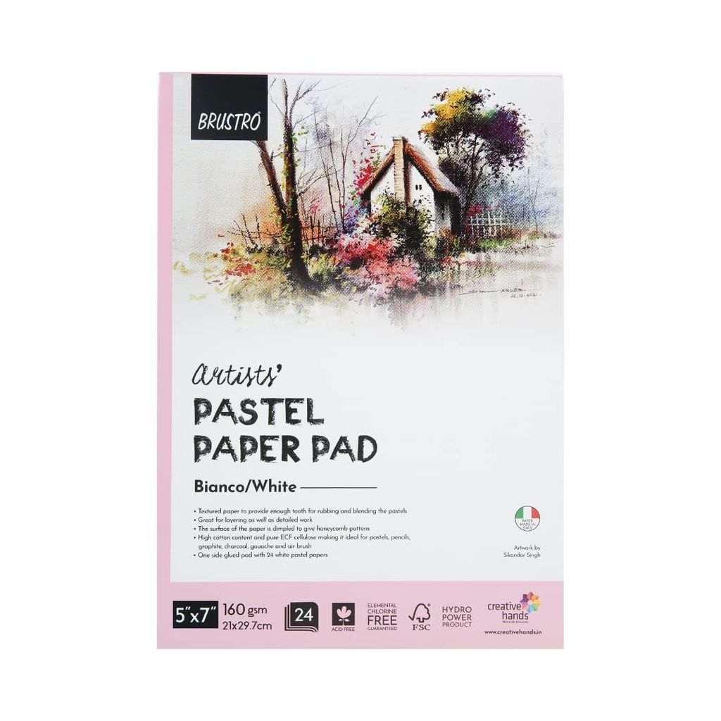 BRUSTRO Artists' Pastel Paper Pad - Bianco/White - 5"x7" - 160gsm - Stationery | Buy online on ZillyBuy