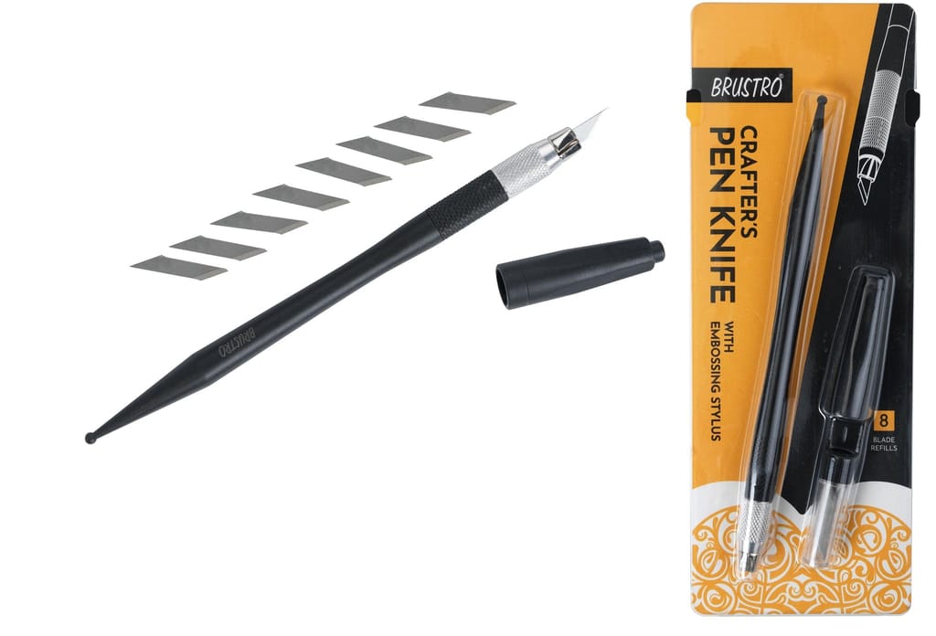 BRUSTRO Crafter Pen Knife with Embossing Stylus 8 Blade refills included - Stationery | Buy online on ZillyBuy
