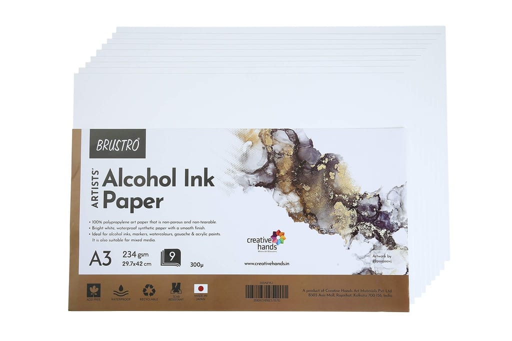 Brustro Artists Alcohol Ink Paper 234 GSM, 300 Micron, Size - A3 (Pack of 9 Sheets) - Stationery | Buy online on ZillyBuy