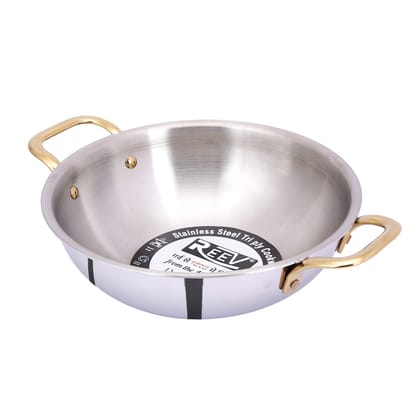 ReeV by Dr.WaterR Stainless Steel TriPly Kadhai 20 cm with Gold PVD Coated Handle | Capacity 1.6 Ltr | 2.5mm |  Ideal For Home | Kitchen | Curry | DeepFry | DryVeg | StirFry | Works on Gas | Induction