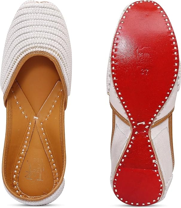HEER Women's Handmade Juttis Genuine Soft Sole for Bridal Moti Stylish Flats Casual Bellies