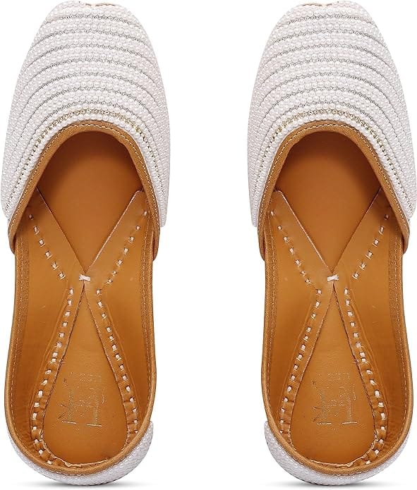 HEER Women's Handmade Juttis Genuine Soft Sole for Bridal Moti Stylish Flats Casual Bellies