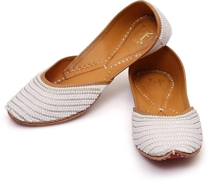 HEER Women's Handmade Juttis Genuine Soft Sole for Bridal Moti Stylish Flats Casual Bellies