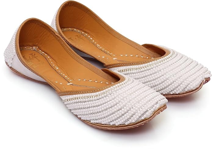 HEER Women's Handmade Juttis Genuine Soft Sole for Bridal Moti Stylish Flats Casual Bellies