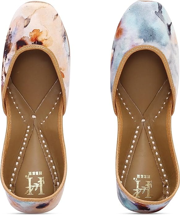 HEER Women's Genuine Soft Leather Sol Casual Punjabi Jutti for Bridal Ethnic Flats Mojari Marble