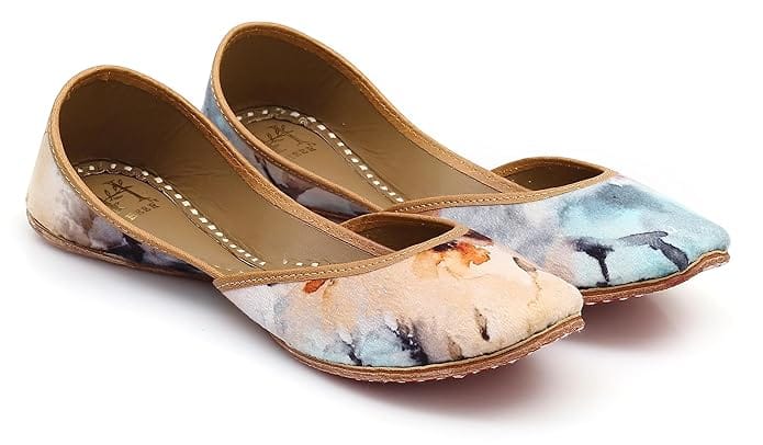 HEER Women's Genuine Soft Leather Sol Casual Punjabi Jutti for Bridal Ethnic Flats Mojari Marble