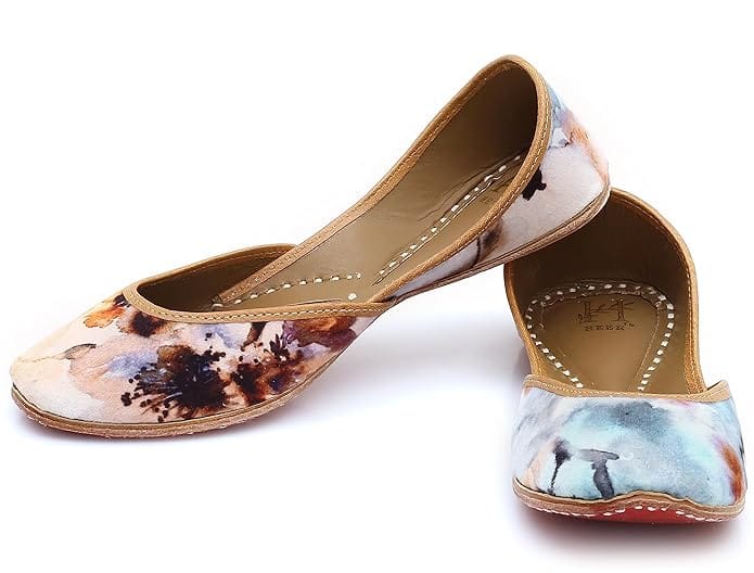 HEER Women's Genuine Soft Leather Sol Casual Punjabi Jutti for Bridal Ethnic Flats Mojari Marble
