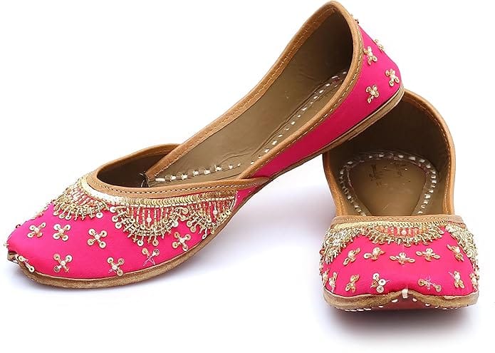 HEER Women's & Girls Handmade Embroiderd Punjabi, Rajasthani Jutti Ethnic Traditional Footwear Pink Color