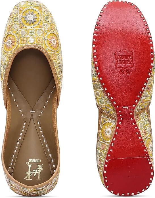 HEER Women's Genuine Soft Leather Juttis |Casual Punjabi Jutti for Ladies | Bridal Mojari for Girls Golden