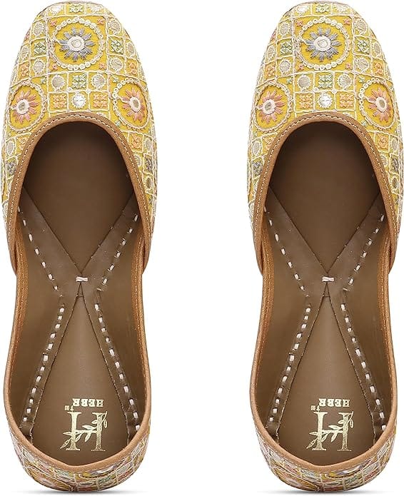 HEER Women's Genuine Soft Leather Juttis |Casual Punjabi Jutti for Ladies | Bridal Mojari for Girls Golden