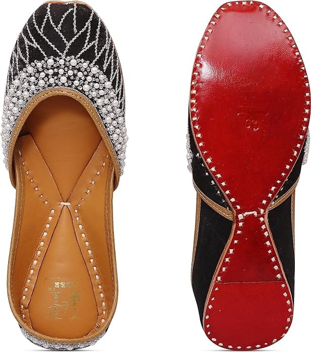 HEER Firdaus Women's Mojari Embroidered Canvas Slip on Bellies |Traditional Casual Ethnic Foot Wear