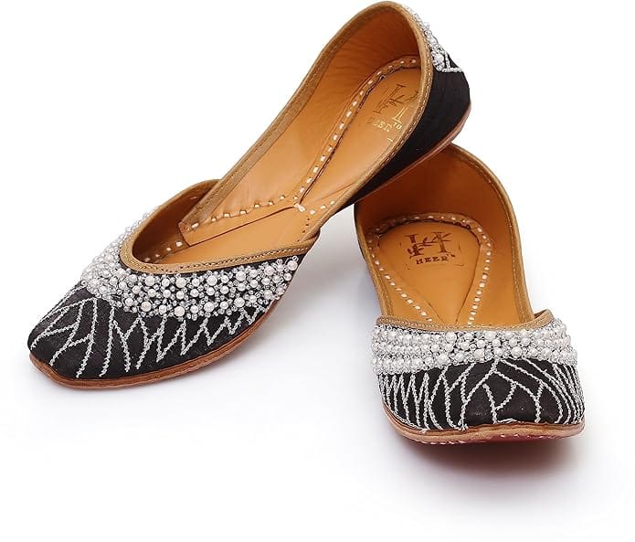 HEER Firdaus Women's Mojari Embroidered Canvas Slip on Bellies |Traditional Casual Ethnic Foot Wear