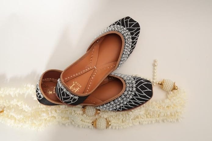 HEER Firdaus Women's Mojari Embroidered Canvas Slip on Bellies |Traditional Casual Ethnic Foot Wear