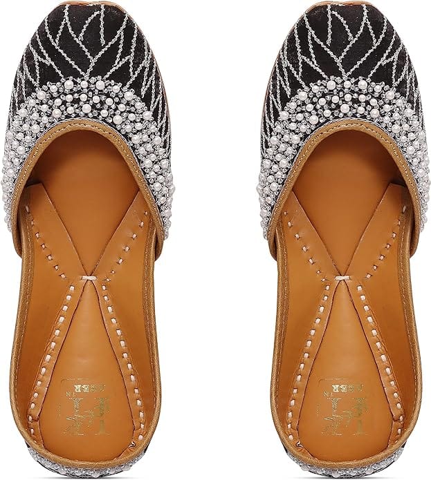 HEER Firdaus Women's Mojari Embroidered Canvas Slip on Bellies |Traditional Casual Ethnic Foot Wear