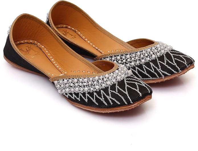 HEER Firdaus Women's Mojari Embroidered Canvas Slip on Bellies |Traditional Casual Ethnic Foot Wear