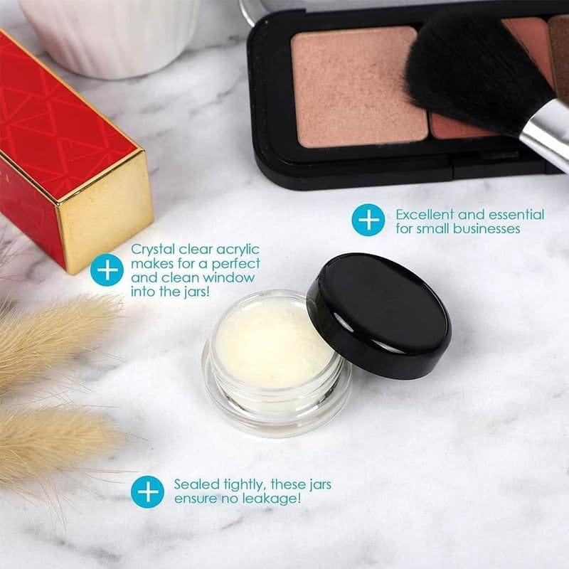 Empty Acrylic San Jar Transparent Cosmetic Container with Leakproof inner lids for Lip Balms, Lip Scrubs, Body Butters, Eyeshadow, Makeup & DIY cosmetics beauty products - PRNT