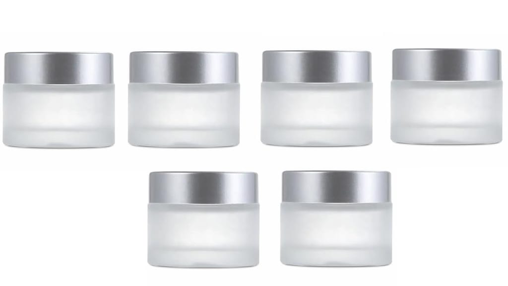 Frosted Glass Jars with Silver Lids & Inner Liners, Empty Matte Clear Round Refillable Cosmetic Containers Travel Jars for Cosmetics,Body Face Cream Lotion PRNT