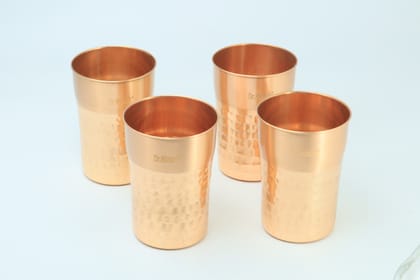 Dr. WaterR Hammered Copper Glass 300ml Set of 4pcs Ideal For Water, Juice, Hot-Cold Drinks, Cocktail, Milkshake, Smoothie, Home, Party, Restaurant, Gifting, Special Occasion