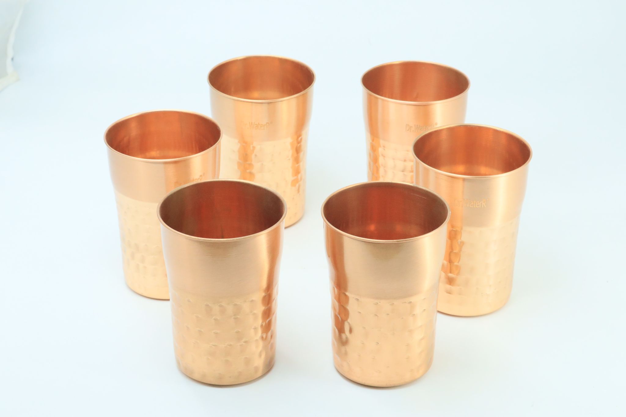 Dr. WaterR Hammered Copper Glass 300ml Set of 6pcs Ideal For Water, Juice, Hot-Cold Drinks, Cocktail, Milkshake, Smoothie, Home, Party, Restaurant, Gifting, Special Occasion