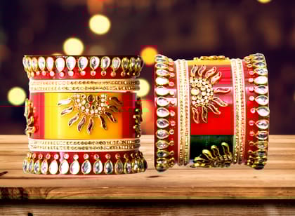 Glamorous Multi Colour Gold-Plated Wedding Chuda