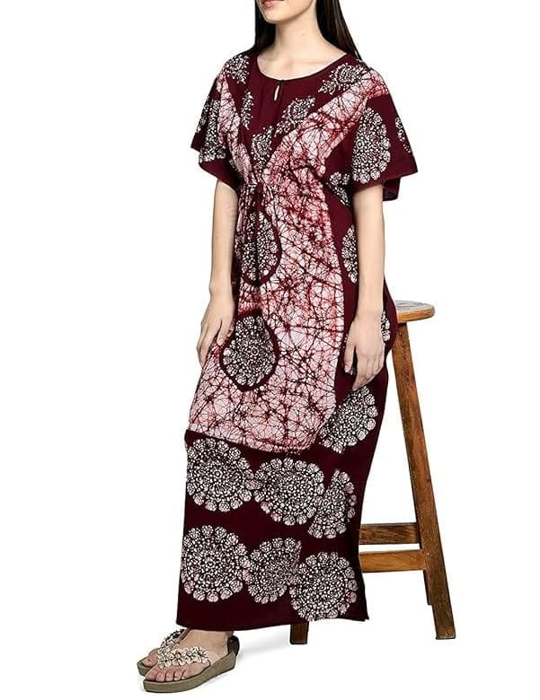 Ukal Cotton Regular Printed Round Neck Floor Length Nighty Night Gown Maxi