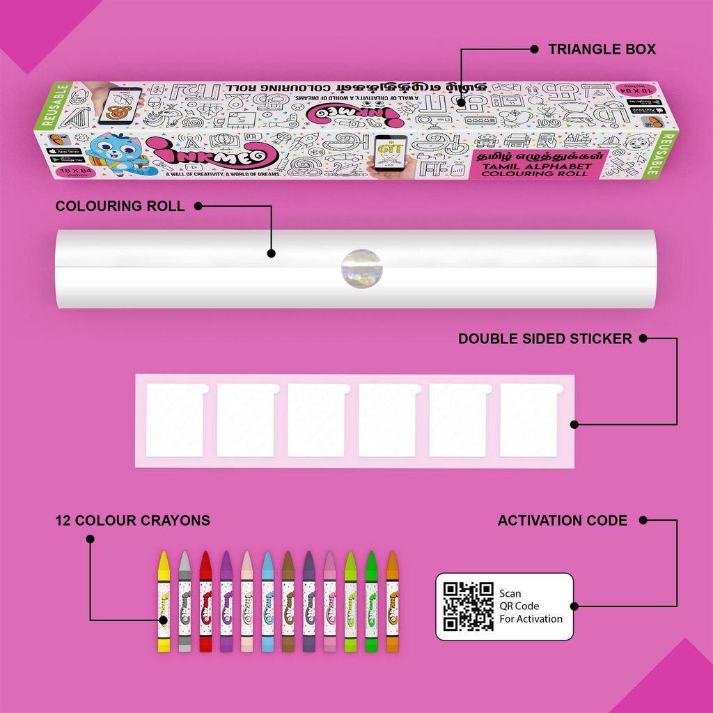 Tamil Alphabet Reusable Wall Colouring Roll(18 Inch)- AR Technology in Education
